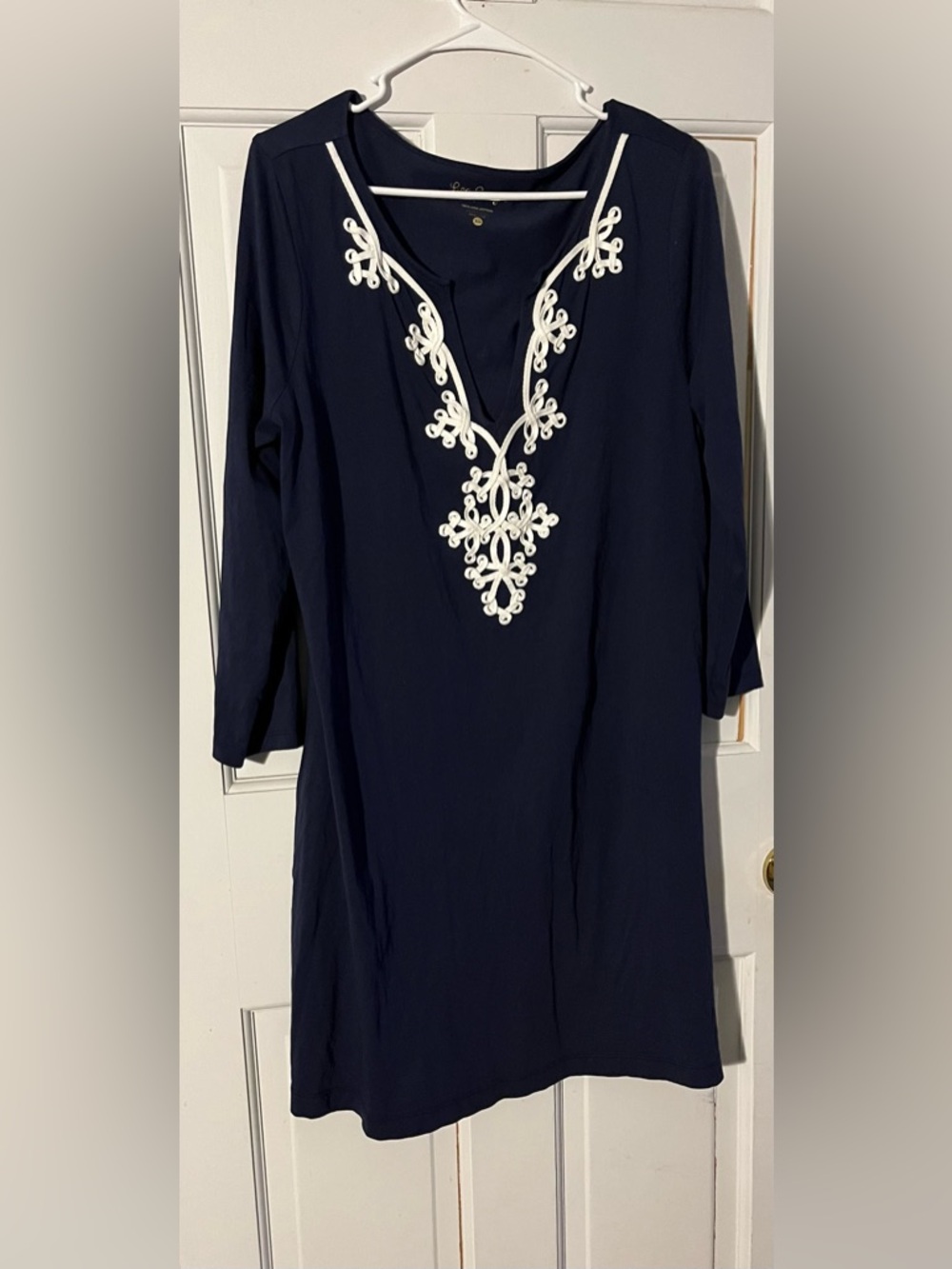 Lilly Pulitzer Marina Navy Blue 100% Cotton Mini Shift Dress Women’s XL - Picture 2 of 9